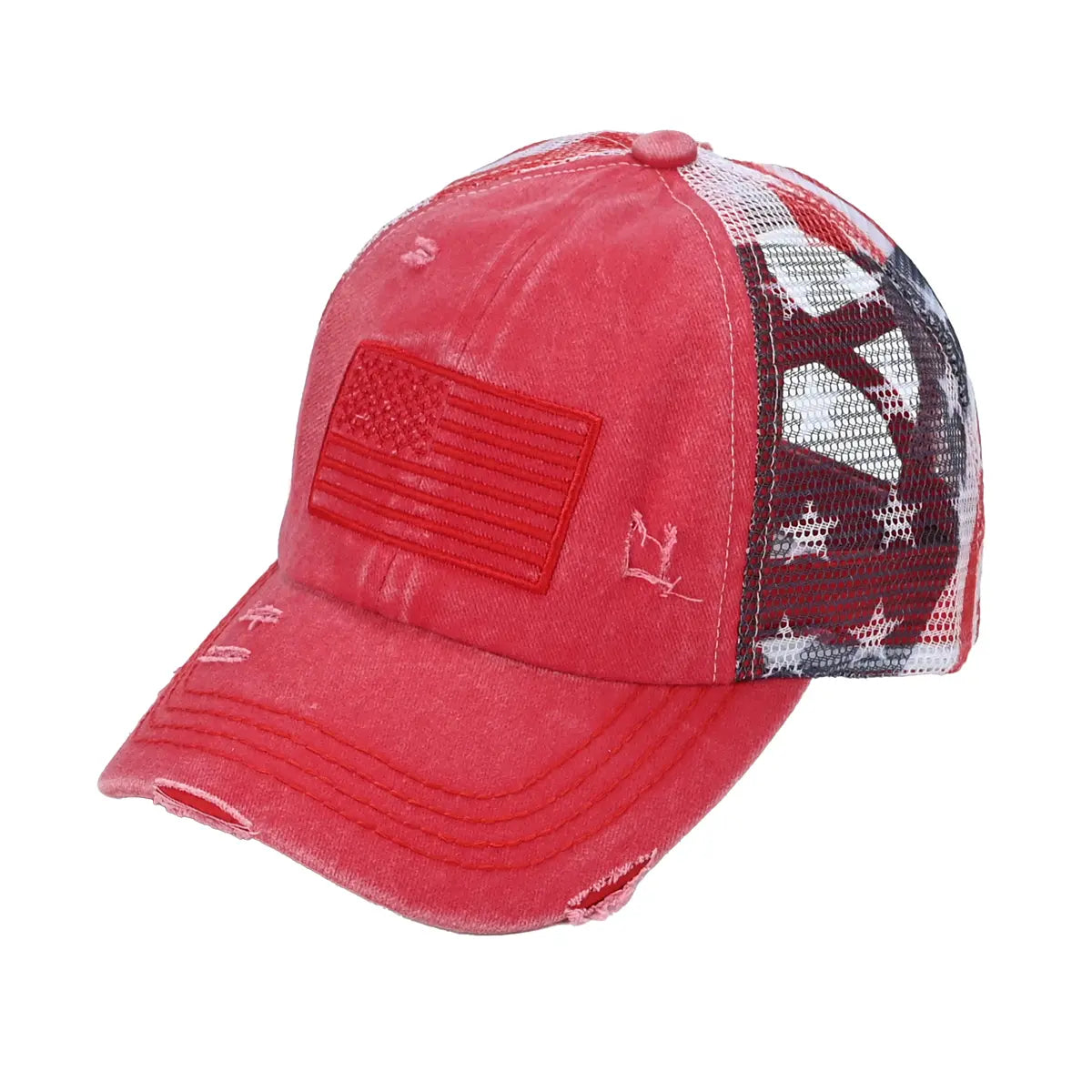 Casquette de baseball en coton drapeau américain avec dos croisé pour femme