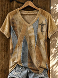 Damen Vintage Western Faith-Print V-Ausschnitt Top