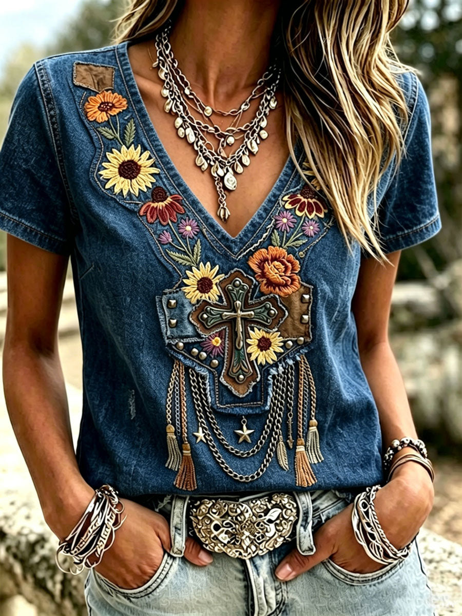 Women'S Casual Retro Western-Style Faith T-Shirt