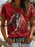 Damen Western Horse Art Glauben Art Bedrucktes Rundhals T-Shirt
