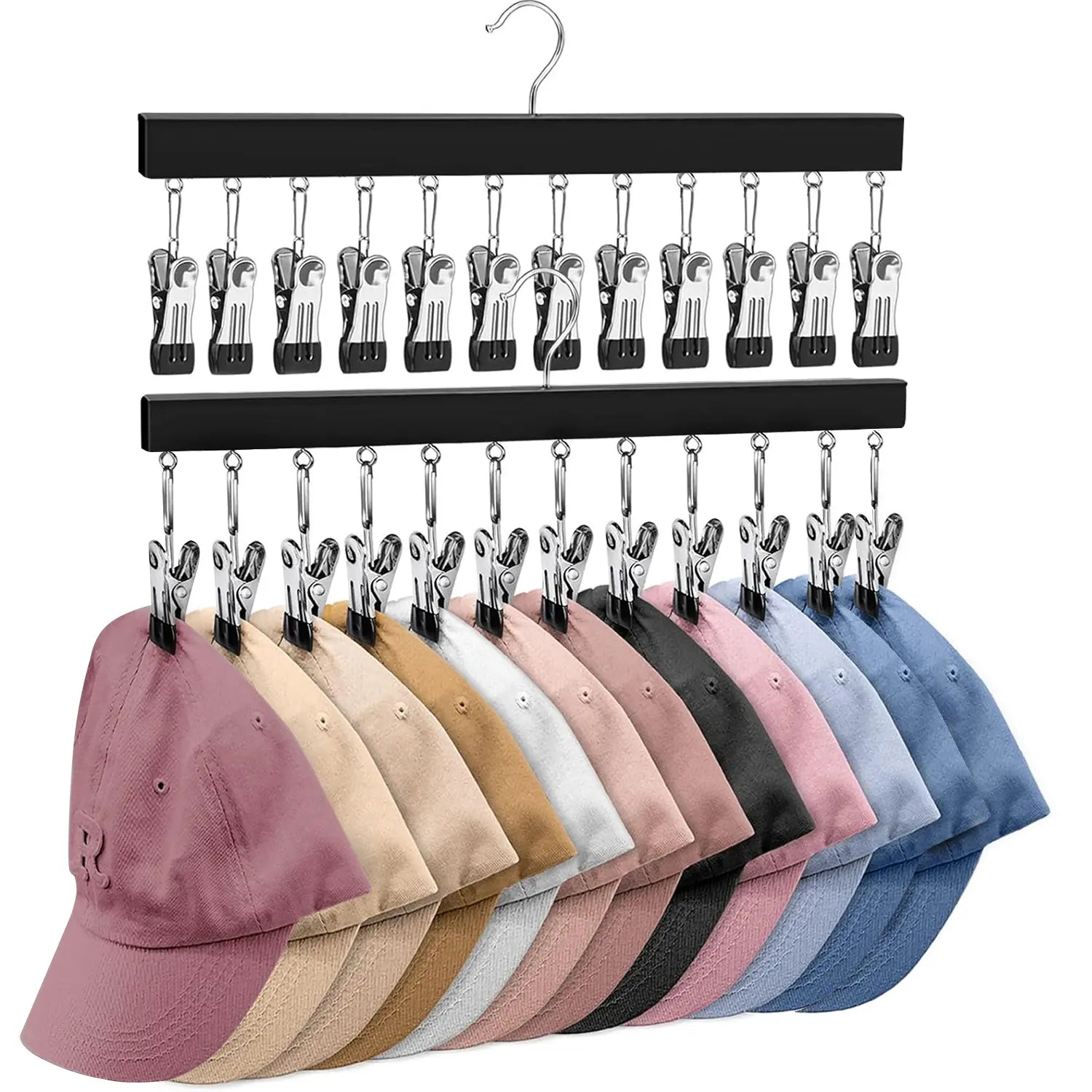2-Pack Wooden Hat Organizer with Clips