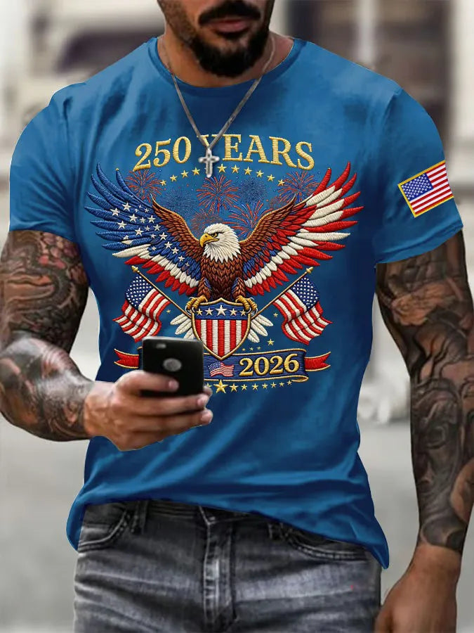 Men's American Flag Commemorative 250th Anniversary Classic Pattern Short Sleeve T-shirt