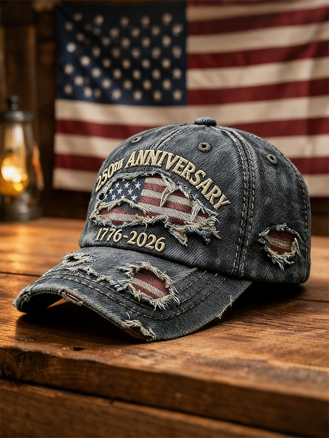 Casquette de baseball vintage en jean vieilli drapeau 250e anniversaire des États-Unis
