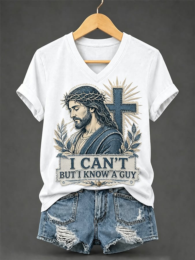 Women's Retro I Can’t  But I Know A Guy Faith  Print T-shirt