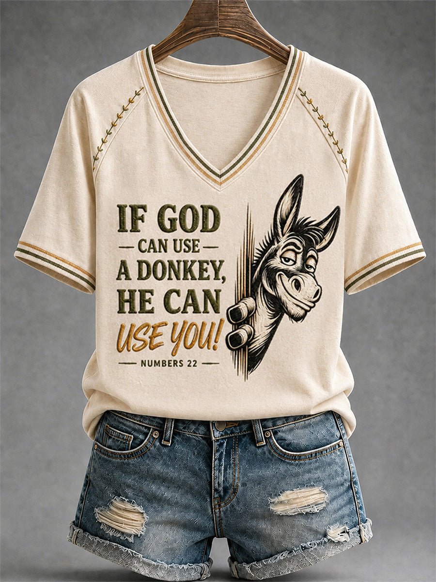 Women's Funny Donkey of God Can Use Donkey He Can Use You Printed Casual Tops