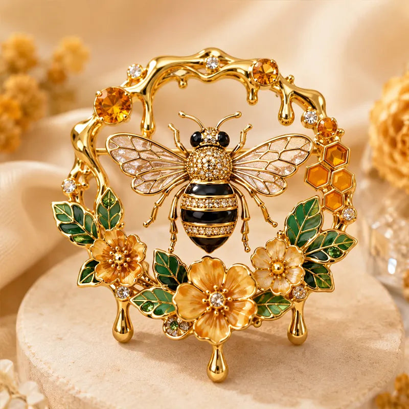 Vintage 3D Bienen- und Blumenbrosche