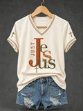Women's Just Jesus Print V Neck T-shirt