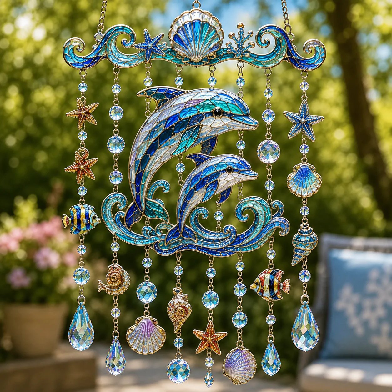 🔥🐋🐢🐬Ocean-Themed Crystal Wind Chime â€?🌊Bring the Ocean Glow to Your Garden