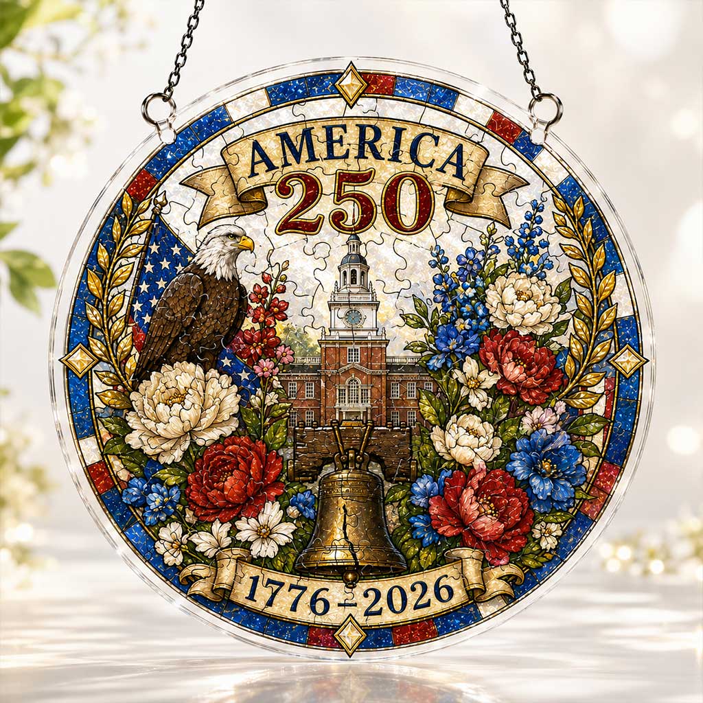 America 250 Acrylic Puzzle Hanging Ornament – 1776–2026 Patriotic Suncatcher Decor