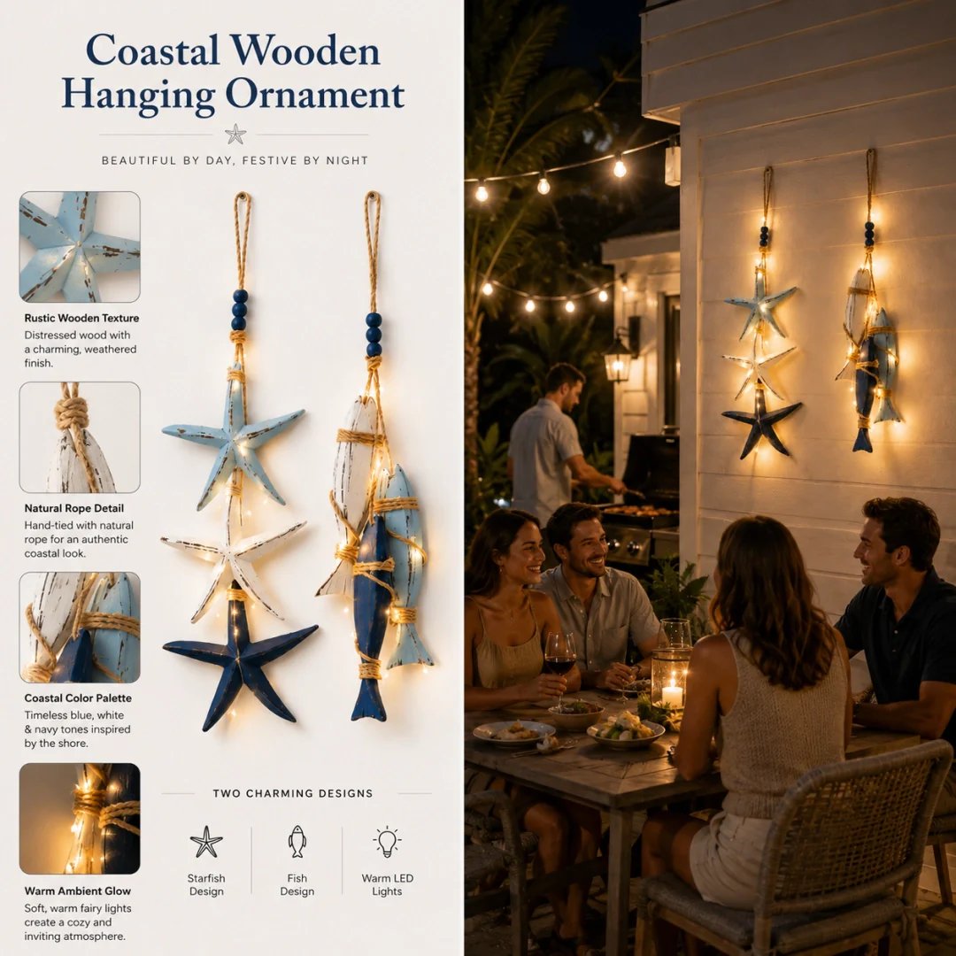 Coastal Wooden Hanging Ornament Lights