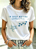 Women's Beach Vacation And Leisure  Sea Turtle In Deep Waters I Follow Him Faith Printed T-Shirt
