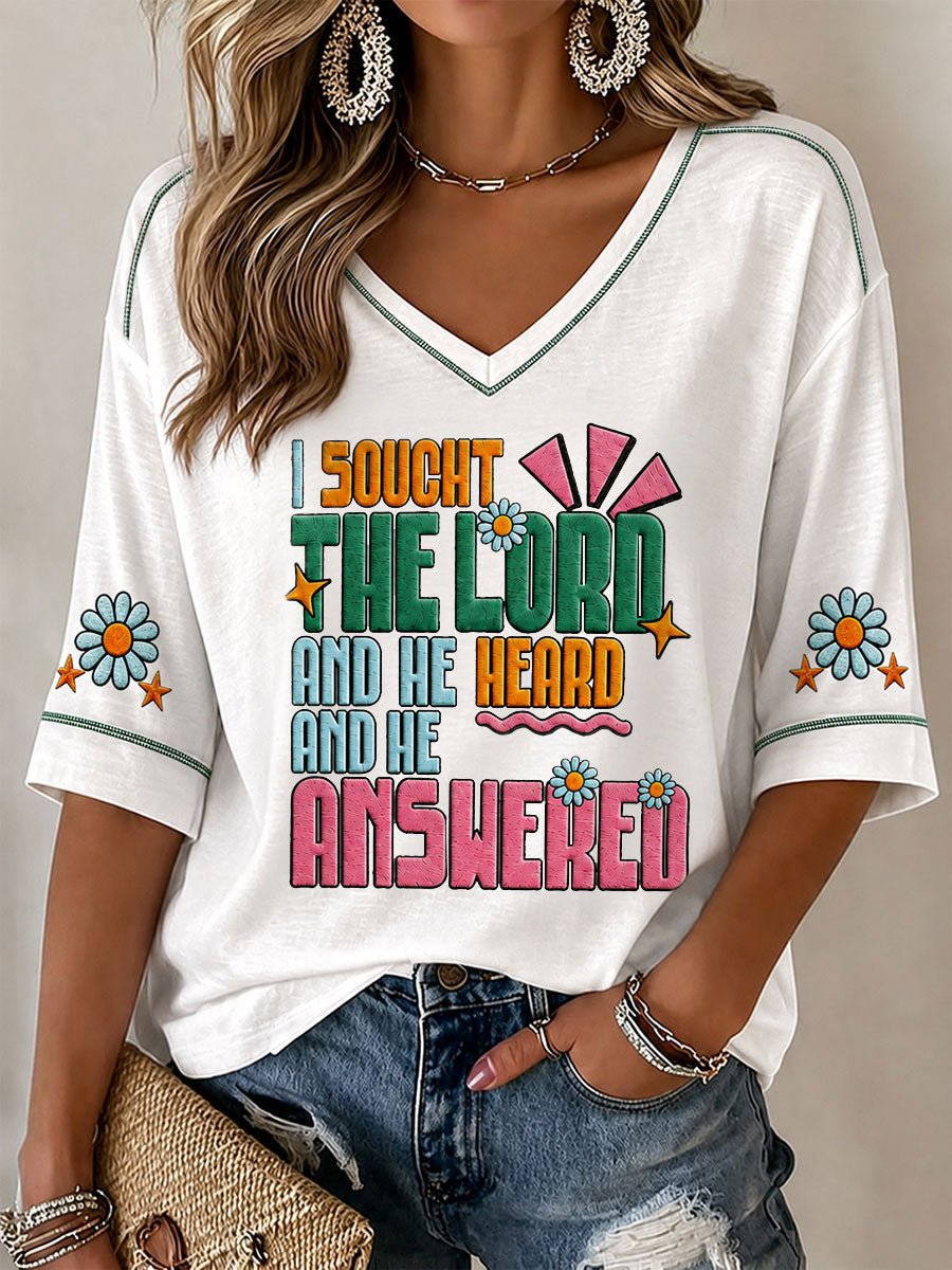 Women's I Sought The Lord And He Heard And He Answered Print T-Shirt