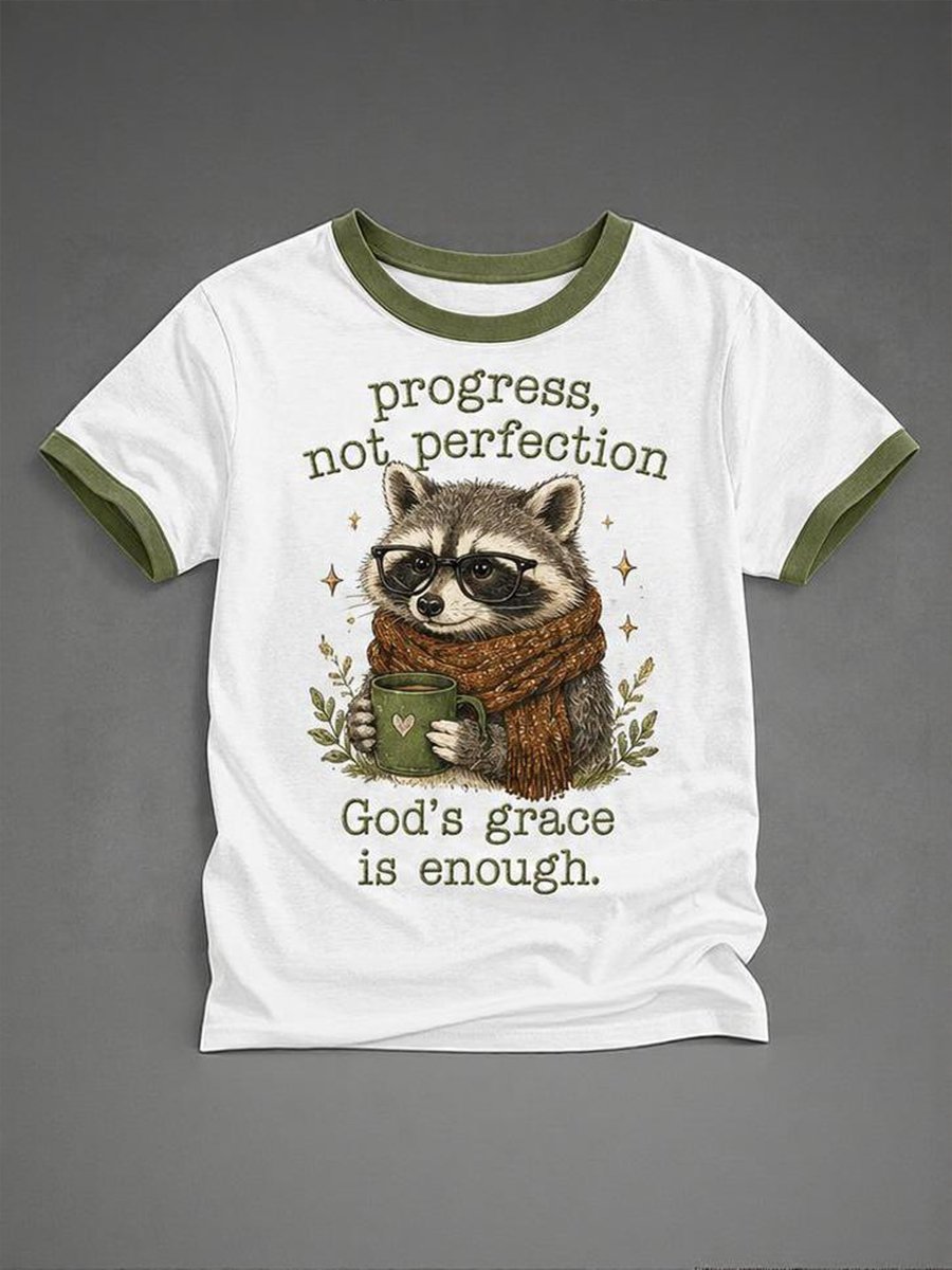 Women's “progress,not perfection God's graceis enough.” Printed Casual T-Shirt