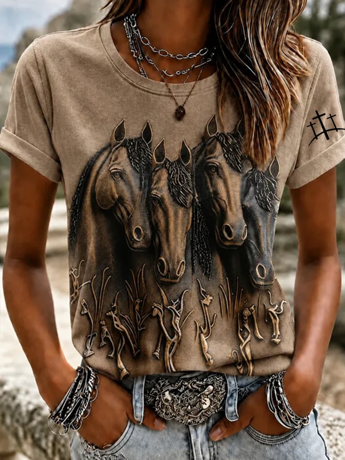 Damen Freizeit Kurzarm T-Shirt mit Aufdruck