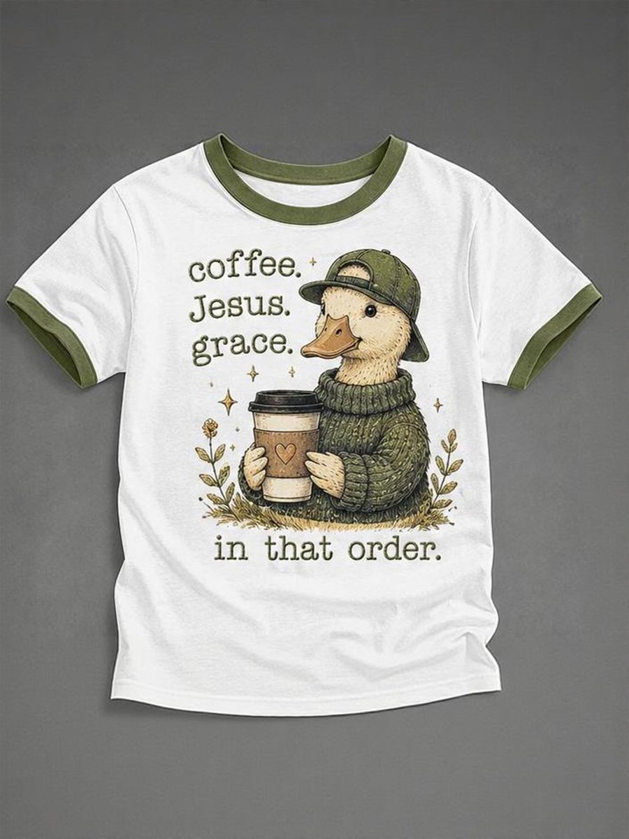 Women's “coffee. Jesus. grace. in that order.” Printed Casual T-Shirt