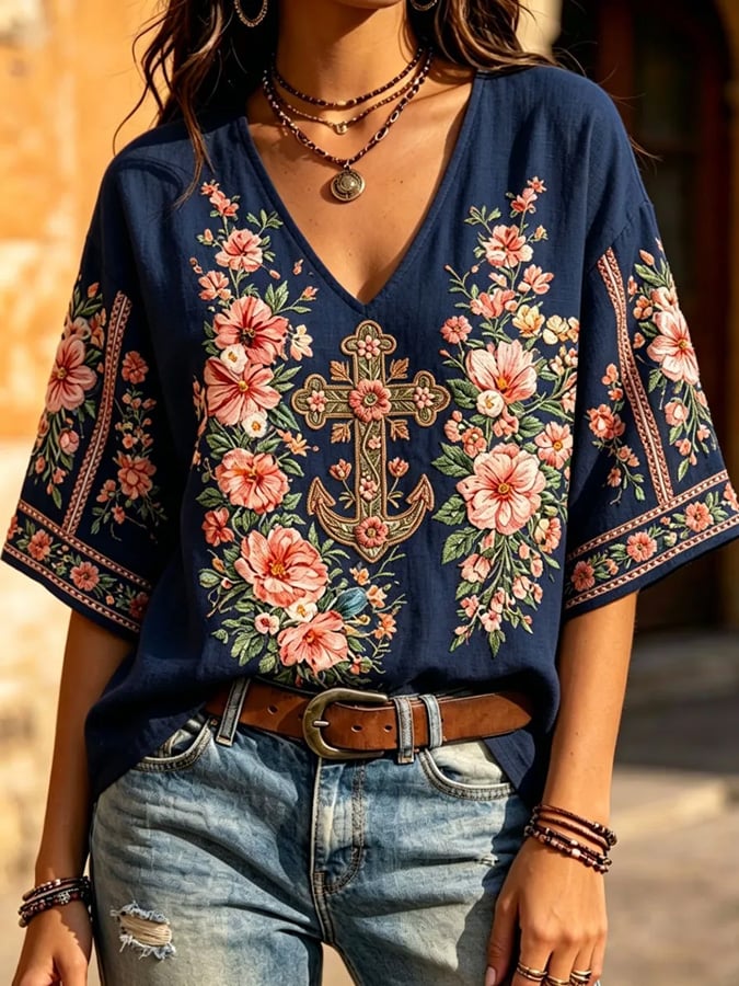 Women's Floral Cross-Print Top
