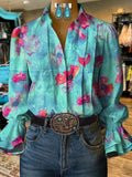 Damen Retro Freizeit Western Muster Hemd