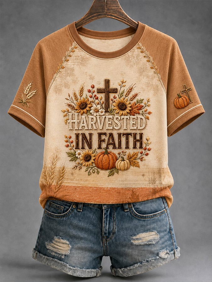 Women's Casual Short-Sleeve T-Shirt with "Faith" Print (Autumn)