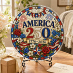 Amerika 250. Jubiläum Acryl-Puzzle-Hängeornament – 1776–2026 Patriotische Fensterdekoration im Buntglas-Stil