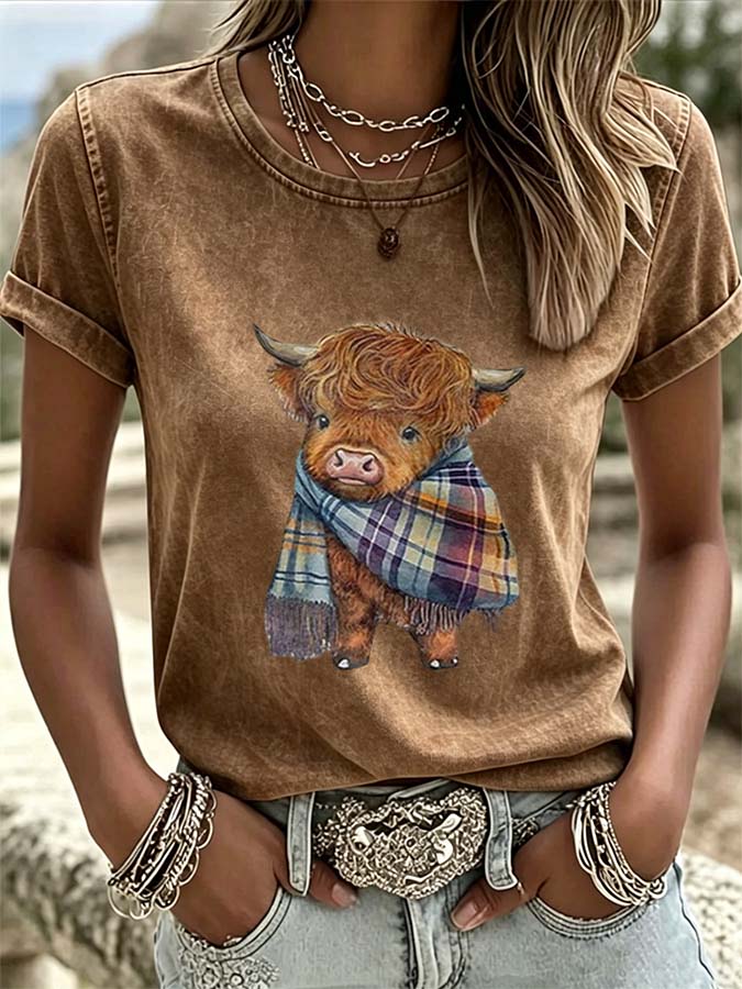 T-shirt imprimé dessin animé occidental pour femme
