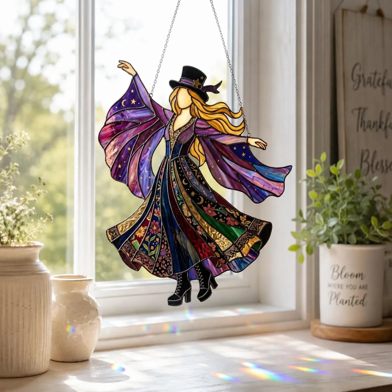 💥💃 Stevie Nicks 🤘 Handgemachter Buntglas-Sonnencatcher zum Drehen