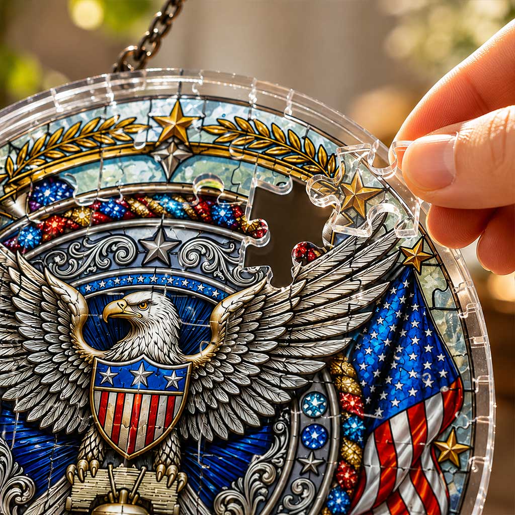 America 250th Anniversary Acrylic Puzzle Hanging Ornament – Patriotic Eagle, Liberty Bell & American Flag Suncatcher Decoration, 1776–2026 Commemorative Gift