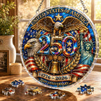 Ornement suspendu en acrylique – Puzzle pour le 250e anniversaire des États-Unis – Décoration de fenêtre patriotique avec aigle (1776-2026)