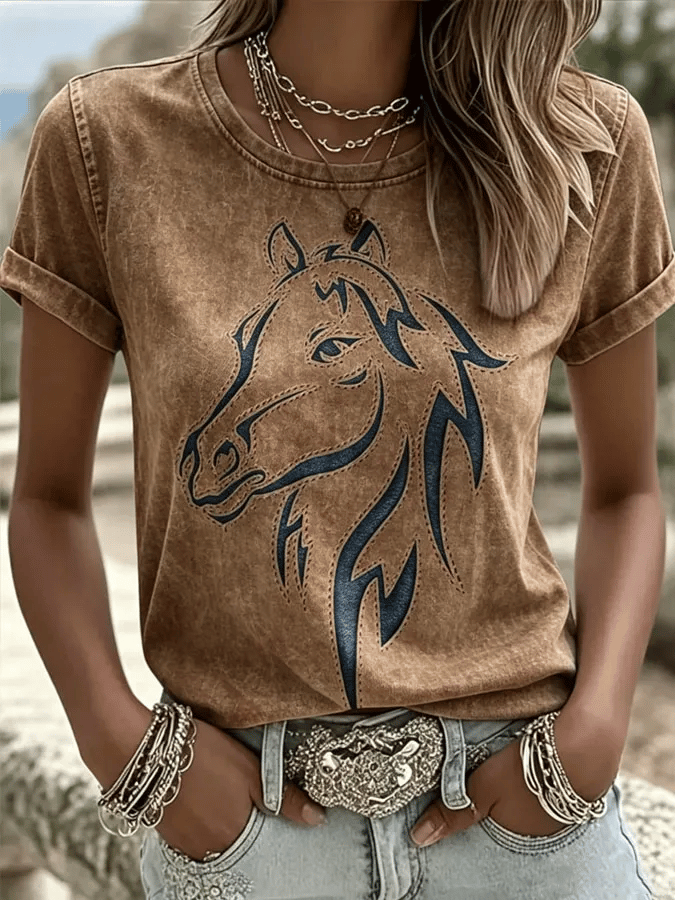 Damen T-Shirt mit Retro-Western-Print
