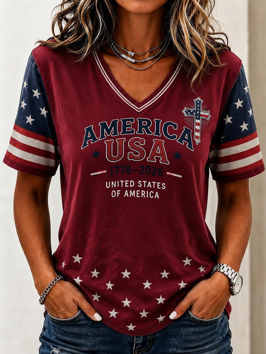 T-shirt décontracté imprimé à manches courtes pour la Journée de l'indépendance des femmes