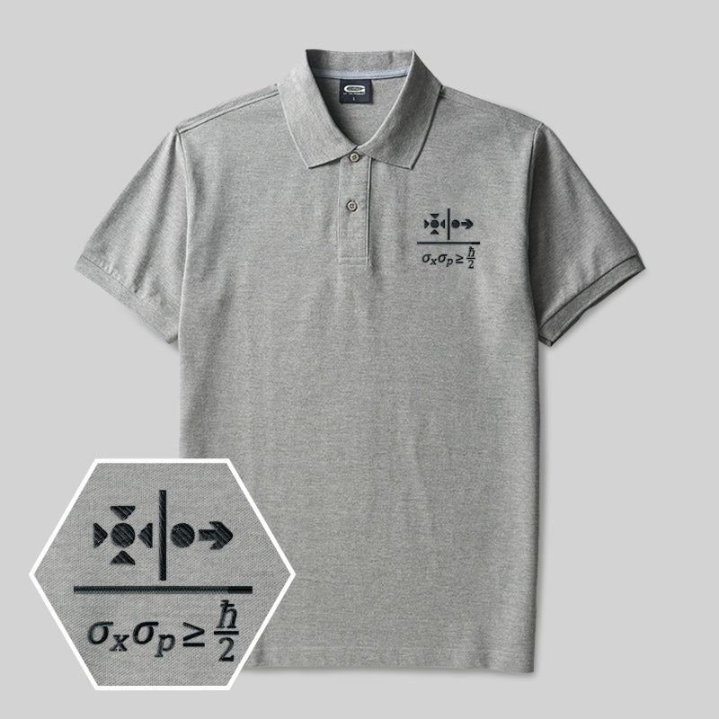 Besticktes Poloshirt mit dem Geek-Design zum Unschärfeprinzip