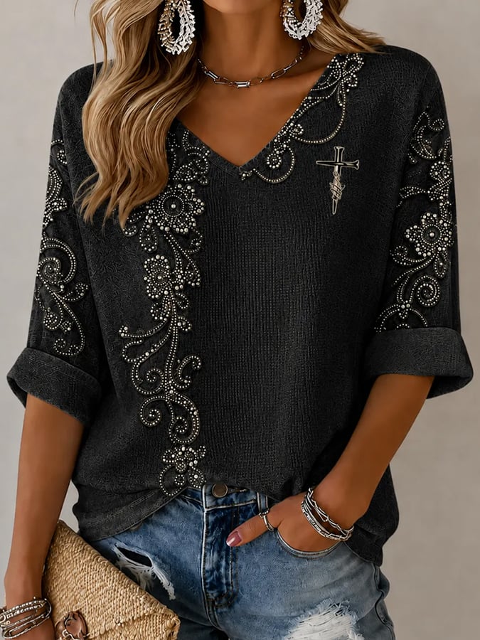 Women's  Retro Western-Style Faith Print T-shirt