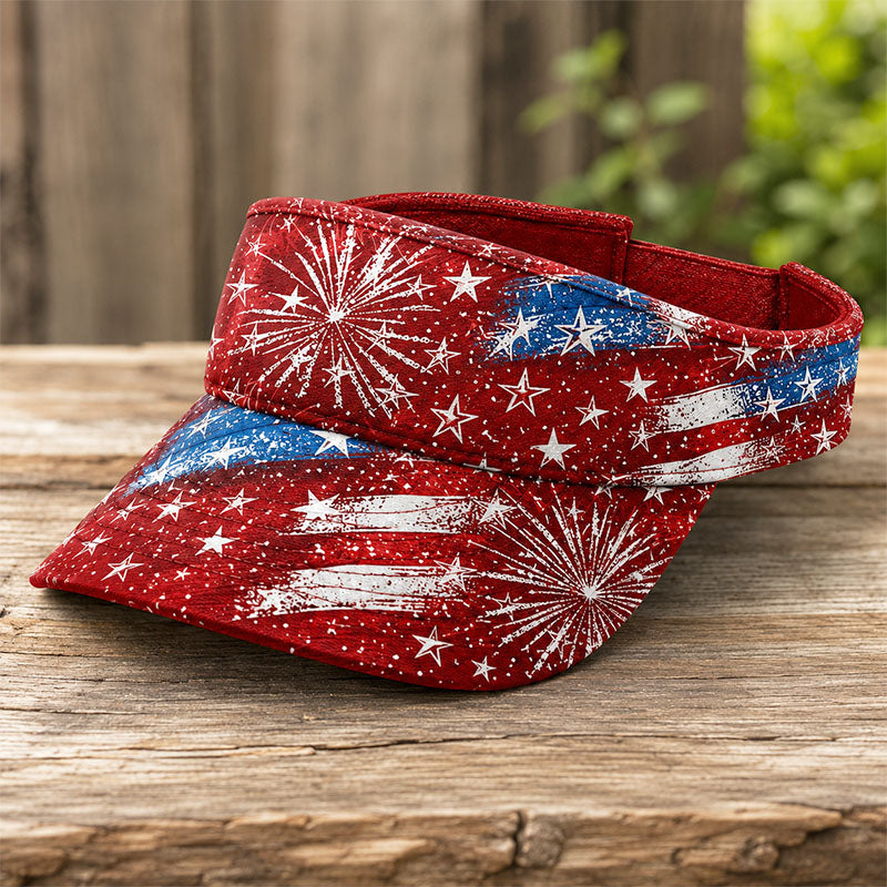 Patriotic Fireworks American Flag Sun Visor Hat