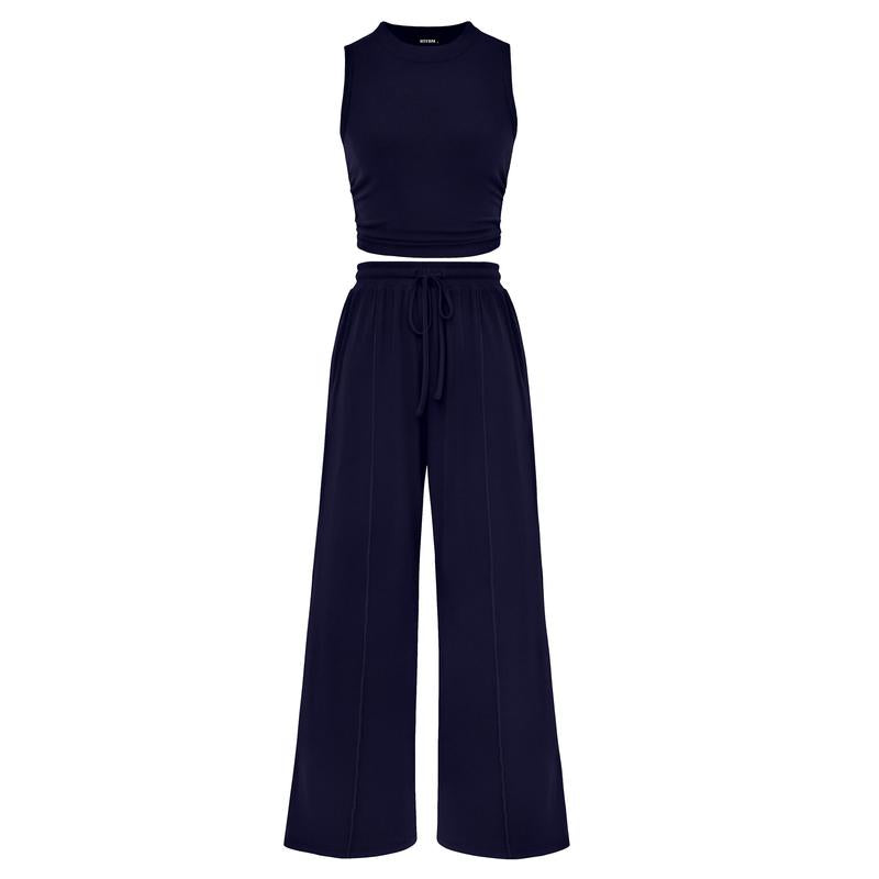Ensemble crop top côtelé et pantalon large