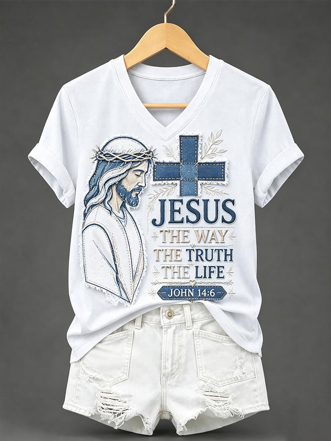 Women's Retro Jesus The Way The Truth The Life Faith  Print T-shirt