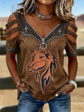 Damen Freizeit-Top mit Western-Glaubensdruck