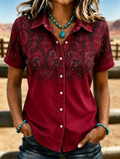 Damen Türkis Ombre Paisley Druck Kurzarm Westernhemd  