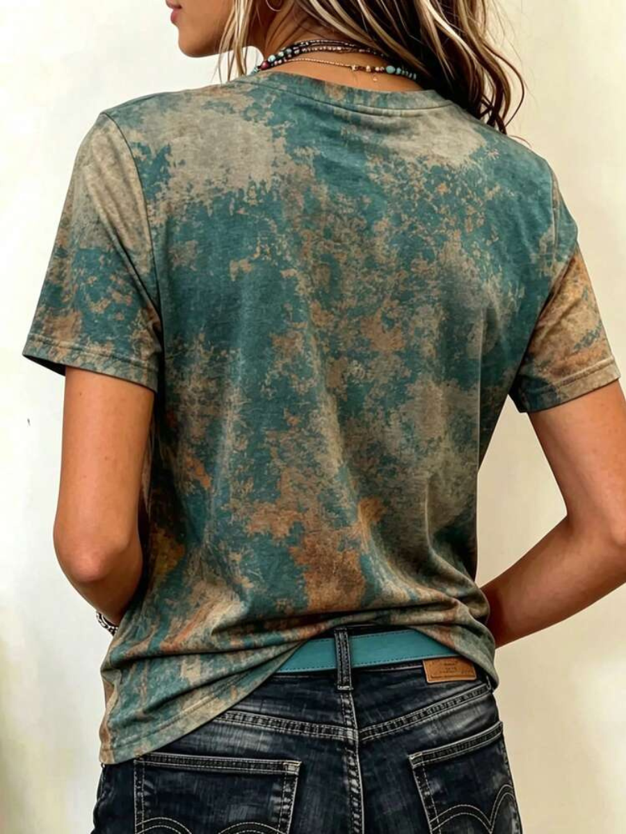 Damen T-Shirt mit Western-Tiermotiv und Rundhalsausschnitt