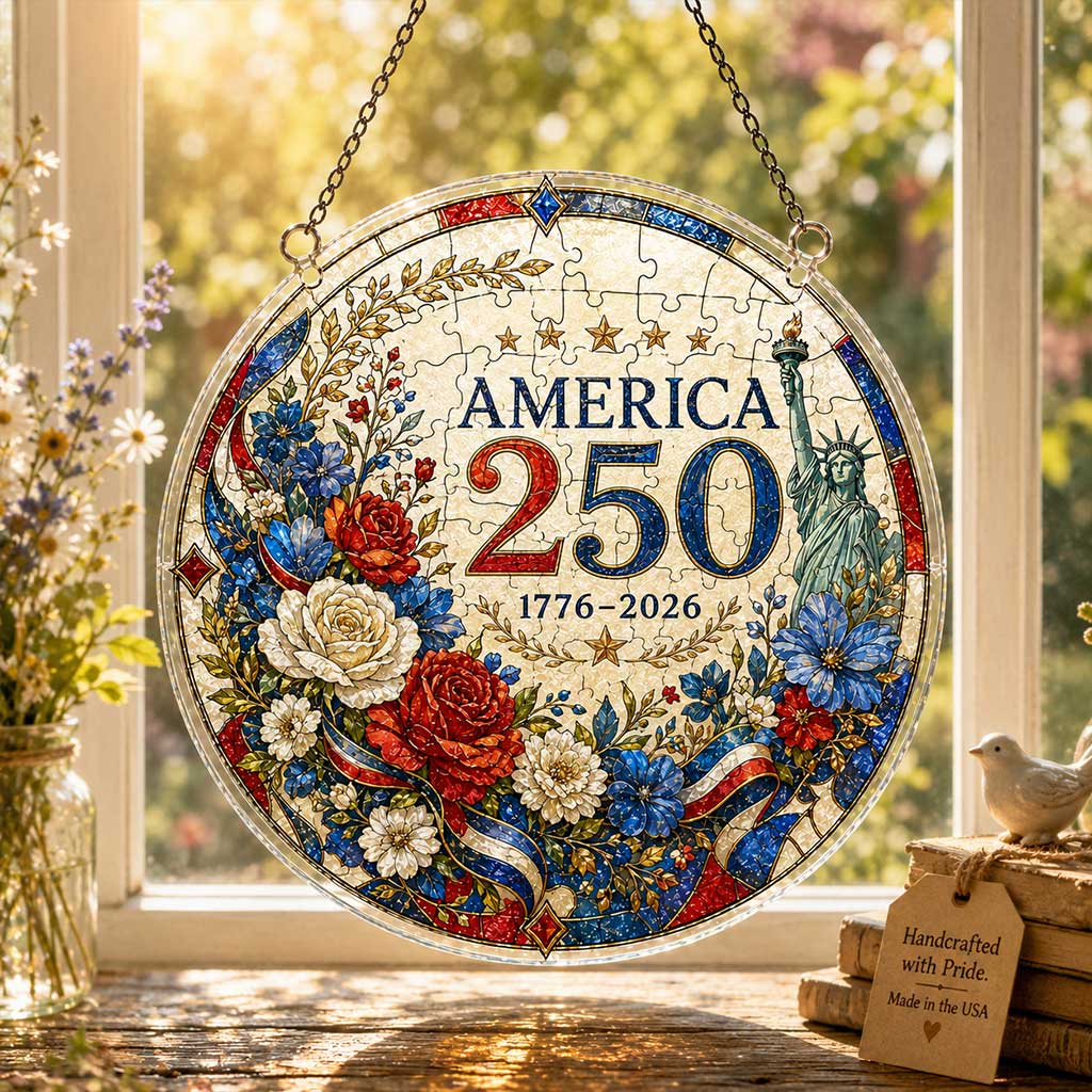 Amerika 250. Jubiläum Acryl-Puzzle Hängeornament | 1776–2026 Patriotischer Fenster-Sonnenfänger-Dekor