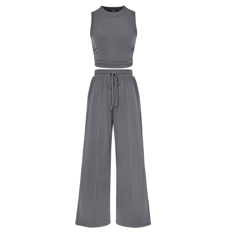 Ensemble crop top côtelé et pantalon large