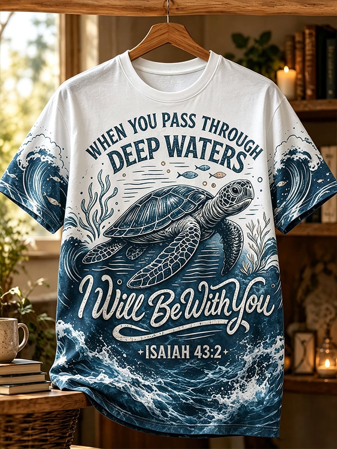Women's Retro When You Pass Through Deep Waters I Will Be With You  Faith Print T-shirt