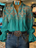 Damen Retro Freizeit Western Muster Hemd