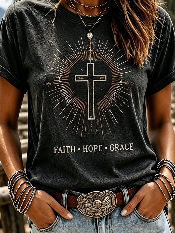 Women's  Retro Faith Jesus Is King  Print T-shirt