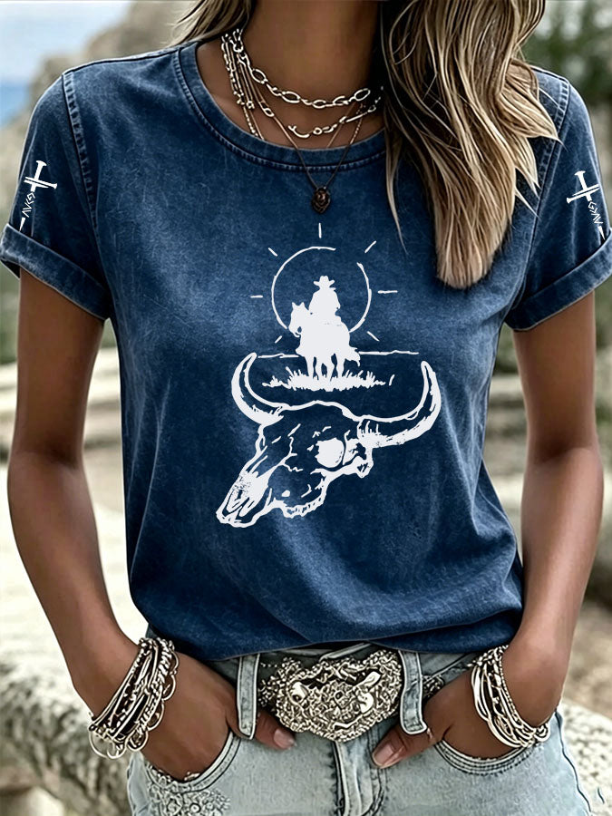 T-shirt décontracté à col rond pour femme, style western américain, "Love Jesus"