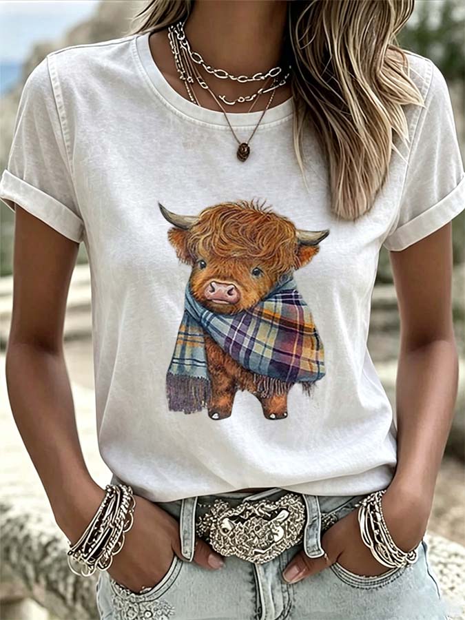 T-shirt imprimé dessin animé occidental pour femme