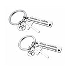 Maneja Con Cuidado Drive Safe Keychain with Cross & I Love You Charm