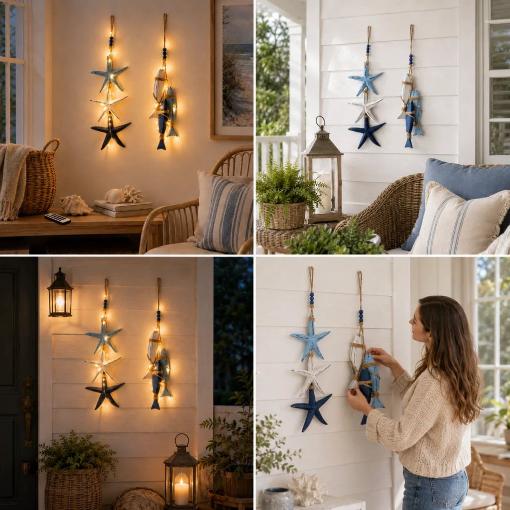 Coastal Wooden Hanging Ornament Lights