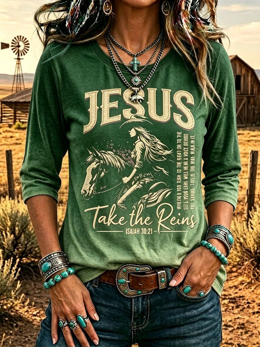 Women'S Western-Style Retro Faith Print  T-Shirt