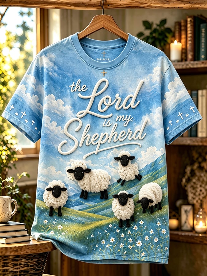 Women's Retro The Lord Is My Shepherd  Faith Print T-shirt