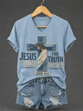 Women's Retro Jesus The Way The Truth The Life Faith  Print T-shirt
