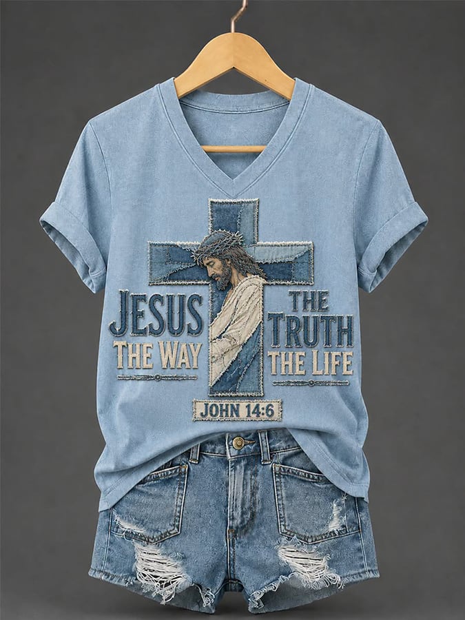 Women's Retro Jesus The Way The Truth The Life Faith  Print T-shirt
